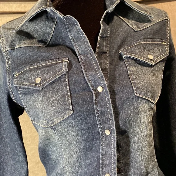 Express distressed denim button down- size small - Picture 2 of 9